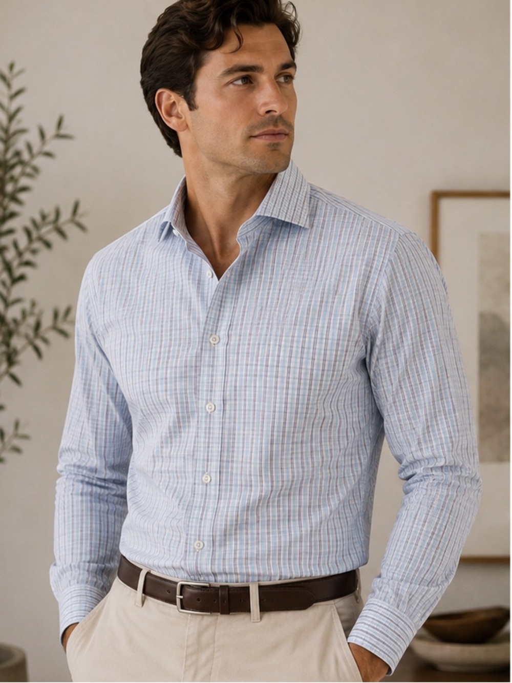 Kiton Napoli Mens Blue White Plaid Cotton Shirt Size 17 XL Italy - Collar Wear